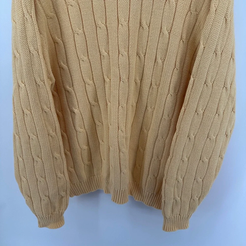 Eddie‎ Bauer Mens Medium Yellow Cable Knit Crewneck Sweater 100% Cotton Chunky - Picture 9 of 9